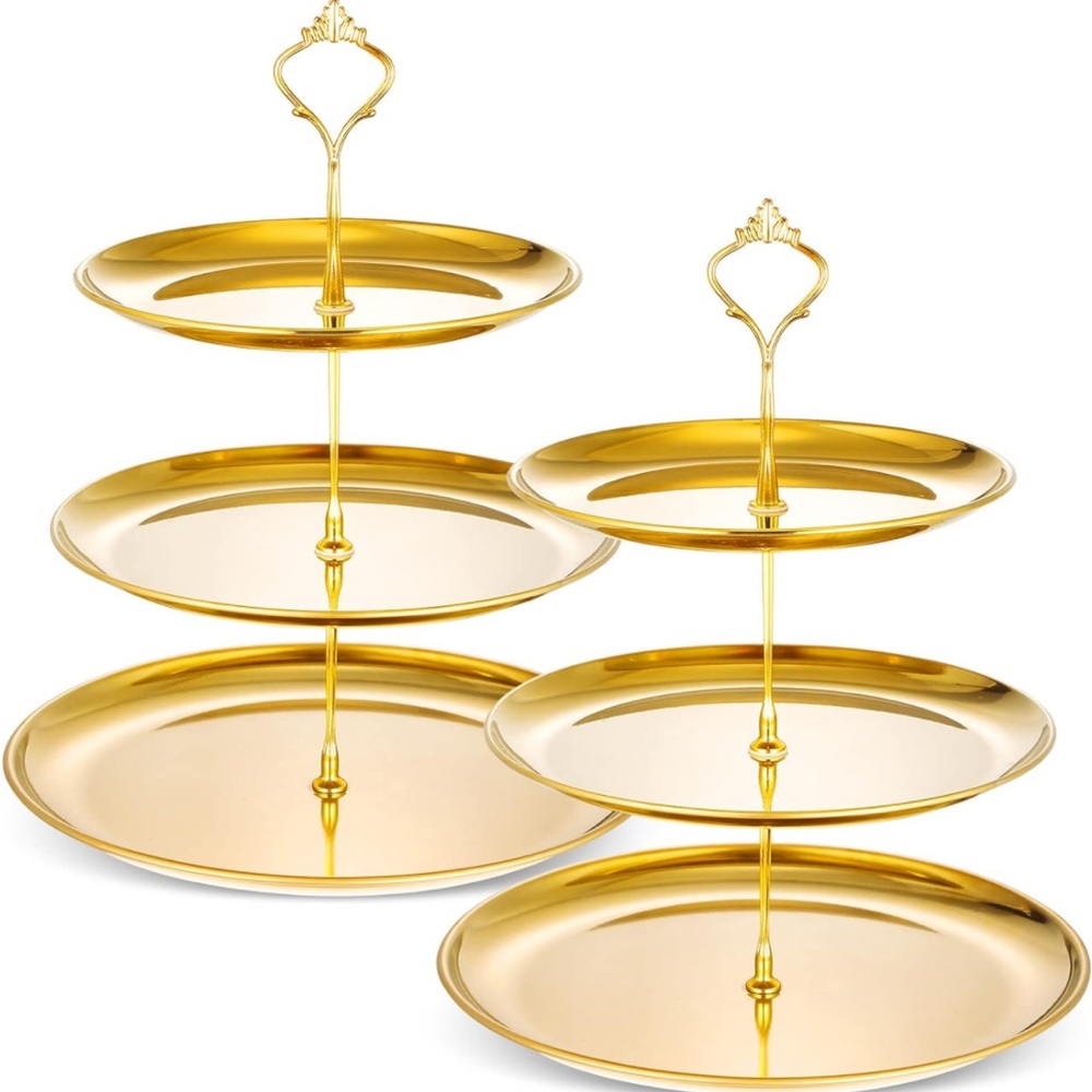 Gold 3 tiered dessert trays - 2 of them, selling them both for $10